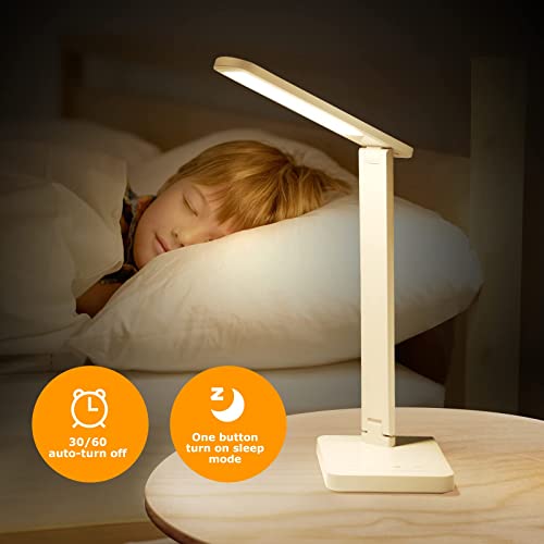 GOMYHOM LED Desk Lamp, Dimmable Eye-Protecting Table Lamp with USB Charging Port, 5 Lighting Modes with 10 Brightness Levels, Collapsible LED Desk Light for Home Office, Study, Bedroom (White)… - Image 4