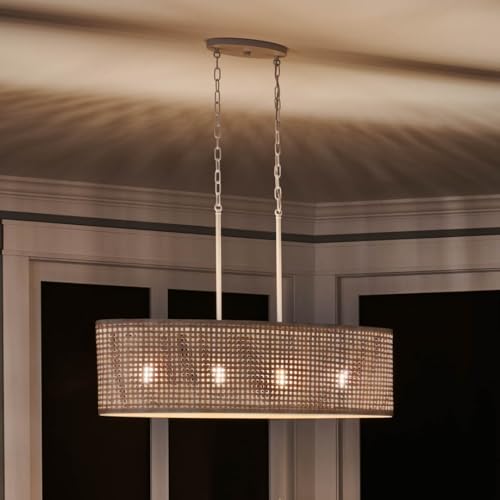 Kichler Sayulita 4-Light Linear Chandelier in a Classic White Finish with a White Washed Wicker Shade, 82402 by Kichler - Image 7
