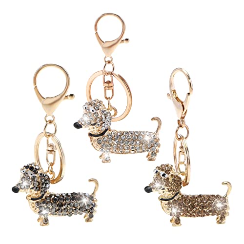 3pcs Porte-clés Brillant Strass Charme Teckel Chien Pendentif Porte Clés Sac à Dos Ornement Décoration Accessoires pour Femmes Hommes Cover