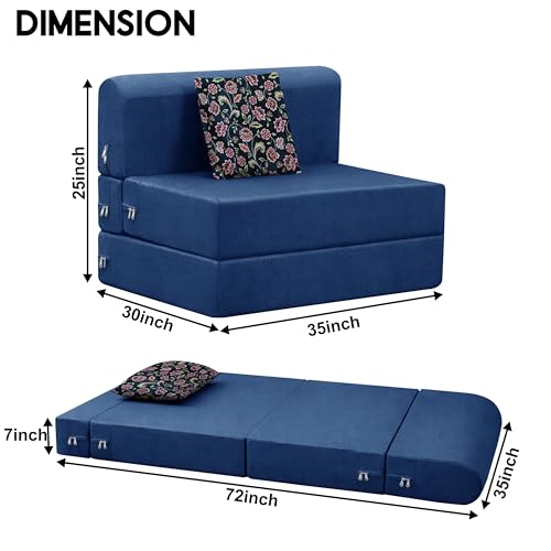 Image of Convertible 3 * 6 Single Seater Sofa Cum Bed | Foldable Sofa Bed for Apartments & Studio Rooms (Blue, URBANPRO)