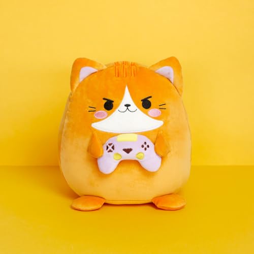 Balvi Cojín Fluffy Kawaii Gamer Color Naranja Gato Jugador de Videojuegos Suave y Esponjoso Nylon