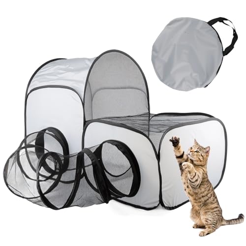 Faltbarer Katzenlaufstall mit Tunnel - Tragbares katzenzelt, katzenzelt und Katzen gehege Outdoor, katzengehege Indoor, Multifunktionaler...
