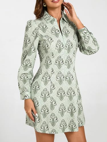 Image of EZAPINE Women Spring Dress 2026 Womens Summer Mini Dresses Floral Puff Sleeve Zipper A line Dress for Women with Pockets