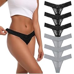 6 Pcs Lace Thongs-black Grey