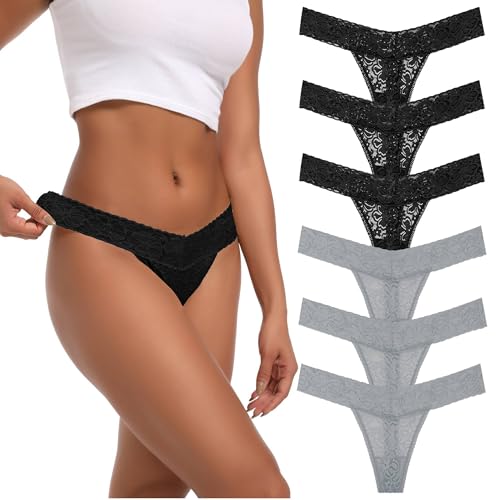 Image of High Waist Thong Women Ribbed Cotton Panties S-4XL Pack 6 | Auithery High Waist Thong Underwear Women Ribbed Cotton Tummy Control Thongs Panties Size S-4XL Pack 6