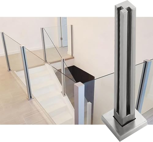 Poteau d'angle en verre 105 cm avec embase robuste pour garde-corps de terrasse et escalier