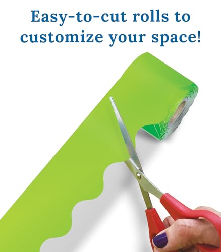 Carson Dellosa 36Ft of Lime Green Bulletin Board Borders, 13 Strips of Neon Scalloped Trim for Rolling Whiteboard, Cork and Posterboard, Party, Office Decorations, and Classroom Decor - Thumbnail 4