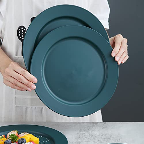 Kyraton 10 Inch Large Plastic Plates 8 Pieces, Dishwasher Safe, Unbreakable And Reusable Light Weight Dinner Plates Microwave Safe Bpa Free (Dark Green) #TOP3