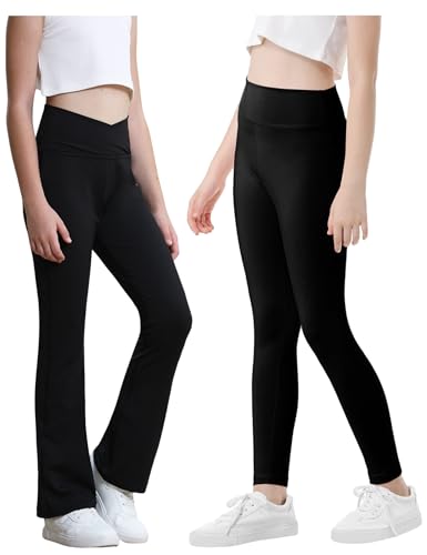 Bundle of Girls Flare Leggings Black Pink Crossover High Waisted