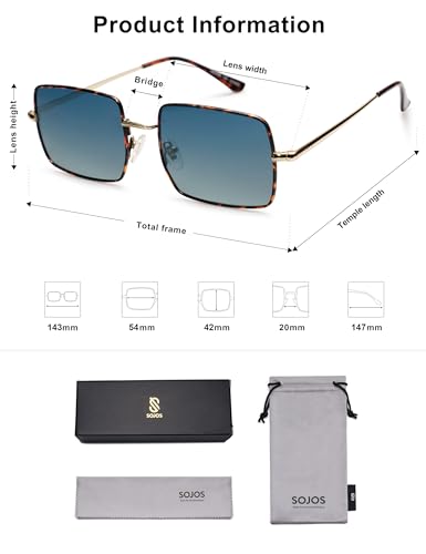 SOJOS Polarized Sunglasses for Womens Mens,Rectangle Polygon Retro Vintage Shades Classic Vintage Shades SJ1168