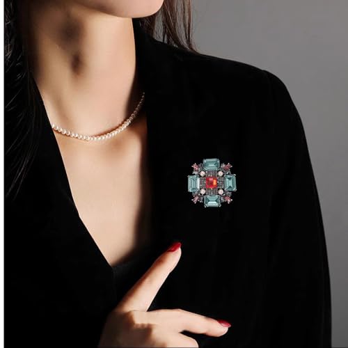 Image of Baroque Rhinestone Brooch Pin for Women Men Vintage Rectangle Crystal Round Ball Victorian Art Deco Brooches Lapel Pins Elegant Dress Accessories Wedding Birthday Jewelry Corsage