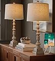 Oneach 27.75" Vintage Farmhouse USB Table Lamps Set of 2 for Living Room Bedroom Traditional Bedside Nightstand Lamp with Dual USB Port Resin Table Lamp with Rotary Switch for Living Room Bedroom