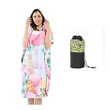 Extra Large Capuche Serviette de Plage à Langer Robe Surf Poncho Femme Pour un Changement Facile en Public en Microfibre à Séchage Rapide en Tissu éponge Pour Piscine Parc Aquatique,J,One Size