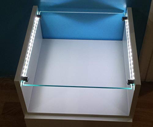 Mesa de cabeceira com Luz de LED Embutido,Tampo De Vidro e 2 Gavetas = 60 x L 35 x P 32cm