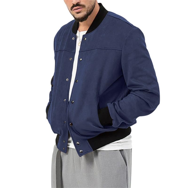 Image of Mens Faux Suede Bomber Jacket Varsity Jacket Windbreaker Vintage Casual Lightweight Leather Coats Jackets