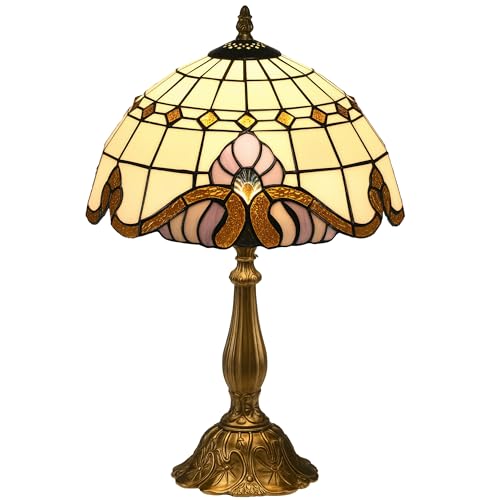 HOMCOM Tiffany Stained Glass Table Lamp Handmade Antique Bedside Lamp