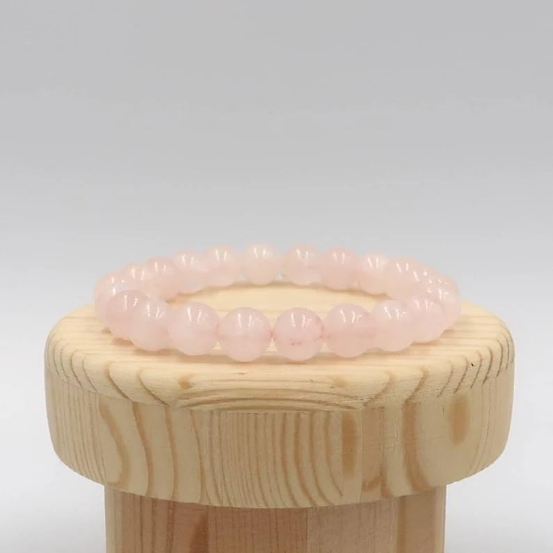 Braccialetto in quarzo rosa fatto a mano con pietre semipreziose naturali da 10 mm, perline rotonde lisce ed elastiche, braccialetto bohémien, braccialetto per meditazione spirituale, bracciale