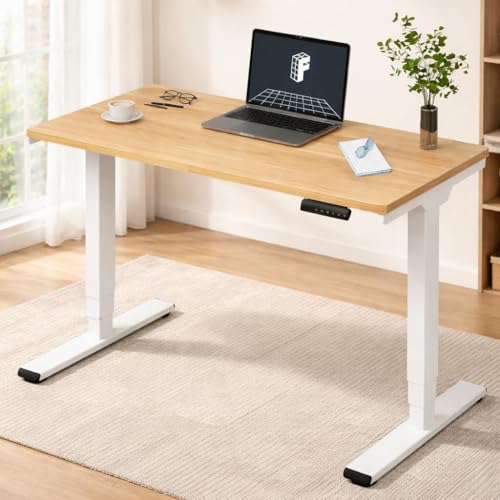 Image of Electric Height Adjustable Standing Desk (4x2 Feet, White) with 3 Years Warranty - Motorised Sit Stand Study Office Table, Digital Display, 4 Memory Presets, Anti-Collision System, 120x60 cm