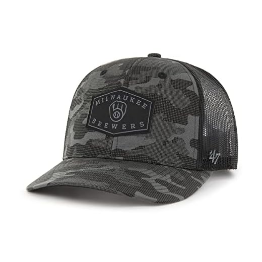 '47 Boné masculino MLB Tonal Camo Convoy Trucker Snapback ajustável - Carvão, Cervejeiras Milwaukee, Tamanho �nica