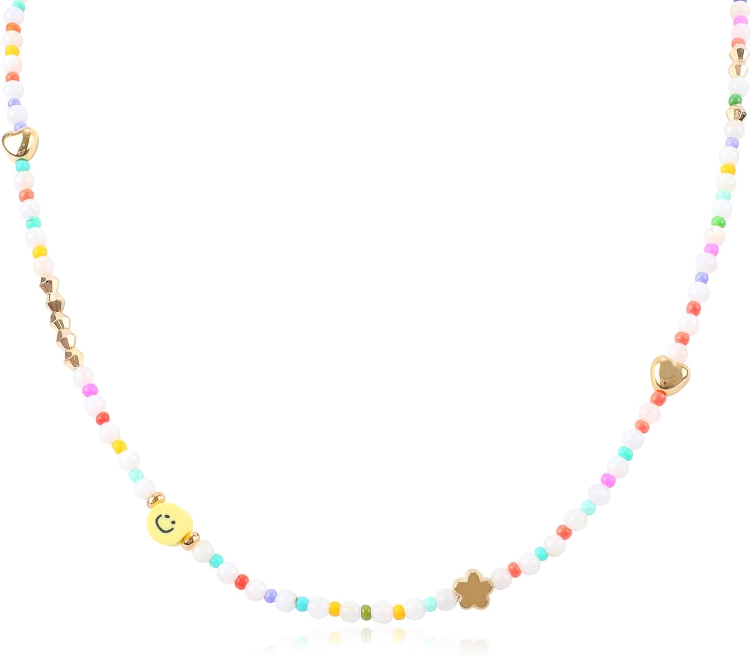 Beaded Choker Necklace for Women Bohemian Butterfly Pink Flower Heart Star Natural Stone Pearl Beads Necklaces Adjustable Statement Costume Party Vacation Jewelry Gift for Women