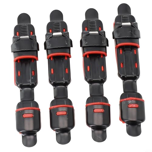 Honseadek Paquete de 4 asientos de carrete de pesca con arandela de goma roja, longitud elástica ajustable de 6 a 10 cm para carretes, plástico negro y rojo y soporte de clip de caña para accesorios