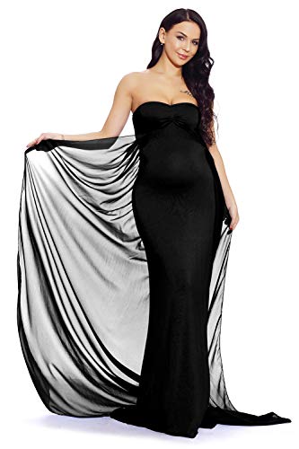 Robe longue de maternité épaules dénudées qui sublime le ventre rond