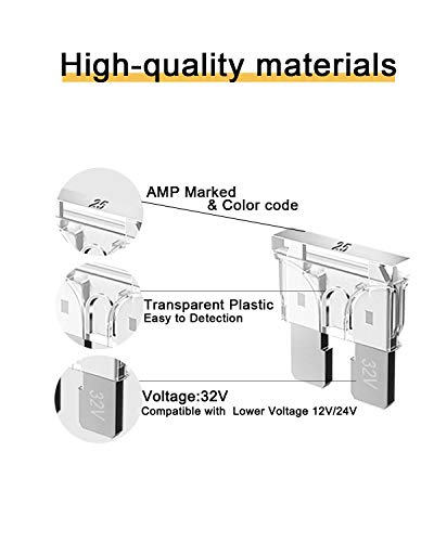 20pcs 25A Standard Car Fuses - 25 AMP Automotive Fuses(ATO/APR/ATS), 32V (12/24V) Blade Fuse for RV/Truck/SUV