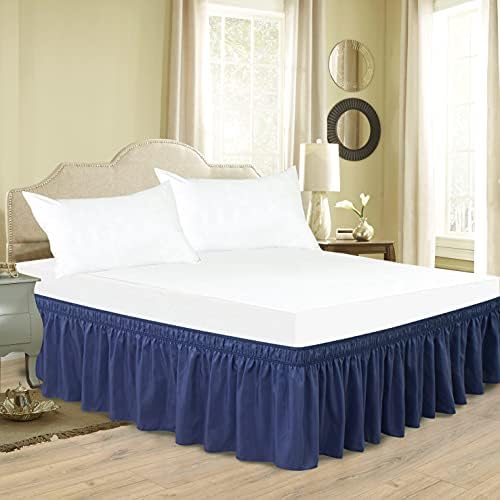 Biscaynebay Wrap Around Bed Skirts for Twin & Twin XL Beds 15" Drop, Navy Adjustable Elastic Dust Ruffles Easy Fit Wrinkle & Fade Resistant Silky Luxurious Fabric Machine Washable - 1