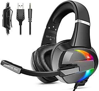 BXCUX Gaming Headset for PS4 PS5 Xbox One PC Switch PS4 Headset with Noise Cancelling Mic, 3D Surround Sound Over Ear Gaming Headphones with RGB Light 3.5mm Jack