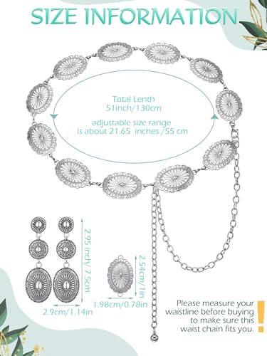 Glenmal Western Concho Belt Cowgirl Earrings Set for Women Cowgirl Waist Chain Belts Boho Earrings for Country Concert Outfit3