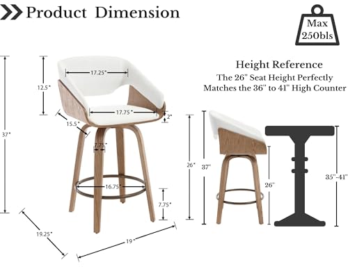 Image of 26'' Modern Barrel Swivel Counter Stools Counter Height Swivel Bar Stools with Backs Set of 6, White Linen Upholstered Bar Height stools, Farmhouse Solid Wood Barstools for Kitchen Island, Home Bar