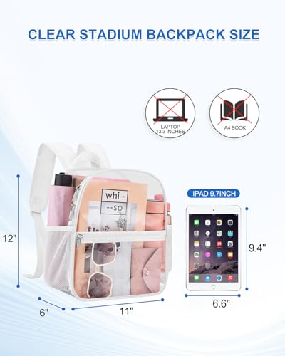 Image of Clear Backpack for Stadium Events, 12x12x6 Small Clear Plastic bag with Reinforced Straps for Game Security Festival Concert