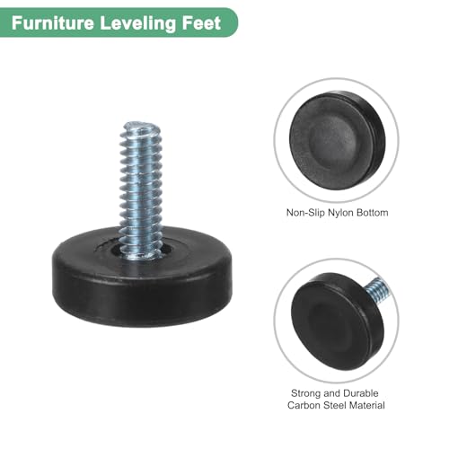 Image of M METERXITY 4-Pack Furniture Feet, 1 /4 inch Thread Adjustable Furniture Levelers, Adjustable Leveling Feet Supports 1320LBS for Tables /Cabinets /Large Base Supports [Black]
