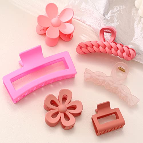 Hair Claw Clips,6Pcs Pink Hair Clips,Big Hair Claw Clips Nonslip Large Claw Clip For Women Thin Hair Cute Jaw Hair Clips For Women Hair Claws Barrettes Ponytail Holder Hair Accessories #TOP4