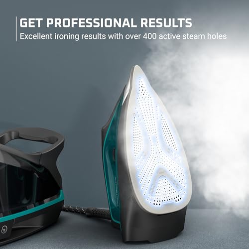 Rowenta Iron for Clothes, High Pressure Steamer Iron with Boiler System, 400 Steam Holes, Vertical Steaming, 37oz Tank, Stainless Steel Soleplate, Auto-Off 1800 watts, Black Green, DG7626 - Image 4