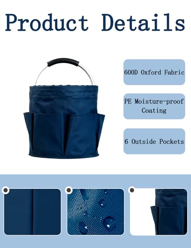 Image of Cleaning Caddy with Handle, for Cleaning Supplies Organizer Bucket | Foldable Storage Tote with 6 Pockets,17L Large Capacity Basket for Household Organizer,Laundry Room,Bathroom & Home