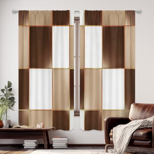 KOMLLEX Abstract Brown Curtains 42Wx63H Inch Rod Pocket Beige Gold