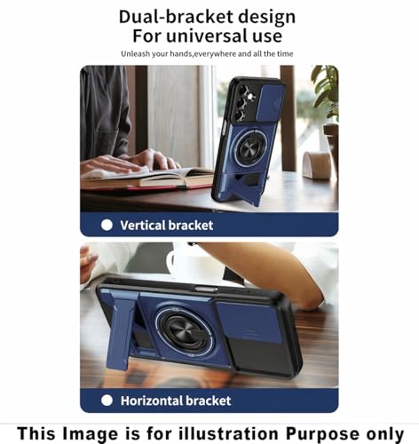 Image of Back Cover for Motorola Moto G85 5G | Armor Camera Slider 360 Degree Rotating Finger Ring Holder Case with Bracket Stand Back Case Cover (Blue)