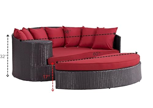 Image of BRISHI Outdoor Patio Daybed /Sunbed /Swimming Pool Side /Sun Lounger /Garden /Terrace /Balcony /Wicker and Rattan Daybed (Dark Brown /Red)