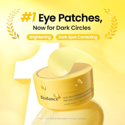 Image of BIODANCE Vita Niacinamide Eye Patches, Dark Circles & Dull Spot Patches for Face, Under Eye Mask for Uneven Skin Tone, Travel Essentials & Self Care Gifts for Women, Korean Skin Care (60 Count)