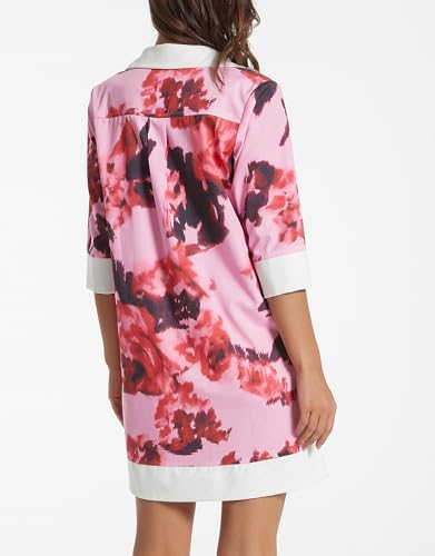 Image of Kedera Women Button Shirt Dress V Neck Short Sleeves Summer Casual Work Shift Tunic Dress with Pockets