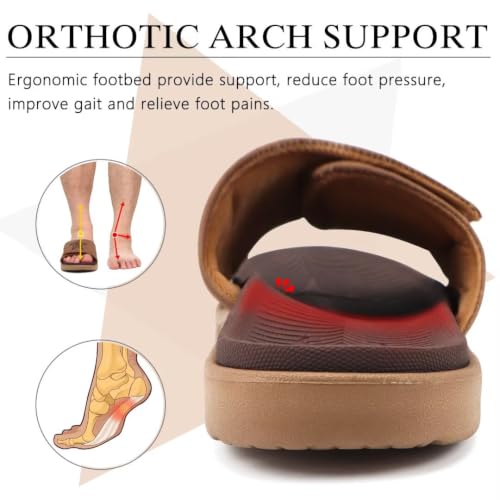 Image of KuaiLu Mens Slide Sandals Orthotic Arch Support Athletic Sport Sandals For Men Adjustable Comfort Slippers With Soft Cushioning For Outdoor