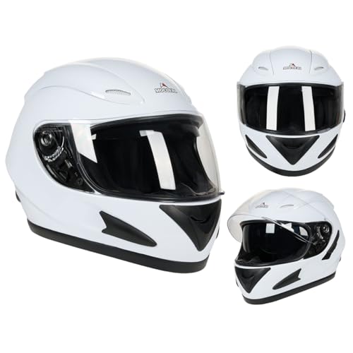 MOCOERL Casco integral, casco de moto certificado ECE – Máxima seguridad vial, casco de moto robusto y silencioso, ventilación de barbilla y cabeza, cierre de carraca, visera transparente (blanco, XL)