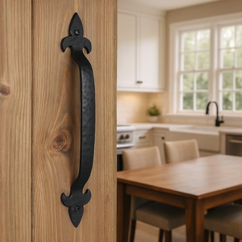Image of 2-Pack 11 Inch Spear Tip Hammered Barn Door Handle - Black Cast Iron Pull for Sliding Doors, Gates, Sheds, Fences, Closets - Indoor Outdoor Farmhouse Hardware