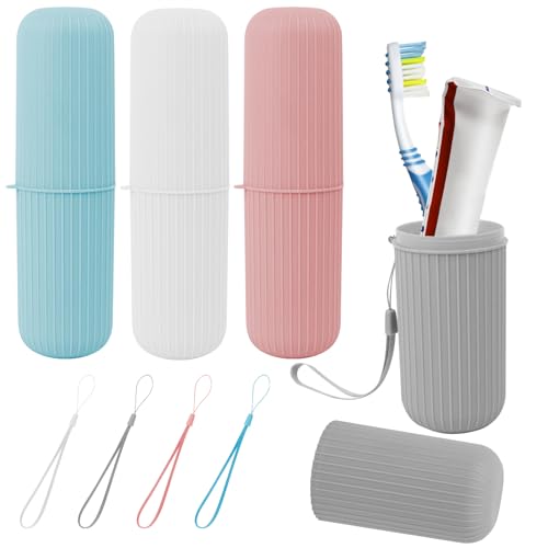 4 Pezzi Portaspazzolino da Viaggio, Scatola da Viaggio Per Spazzolino da Denti, Tazza da Viaggio Portatile per Spazzolino da Campeggio per Casa, Viaggi, Campeggio, Viaggi di Lavoro, (4 Colori)