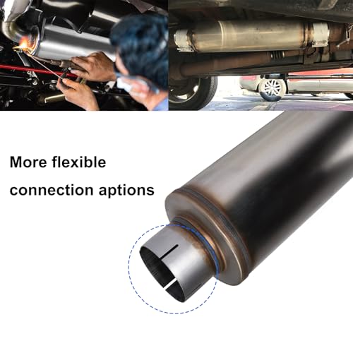 Floshine 4\'\' Exhaust Muffler, 4\'\' inlet/outlet, Universal 30\'\' Overall Stainless Steel Straight Through Design, Resonator Muffler - Thumbnail 5