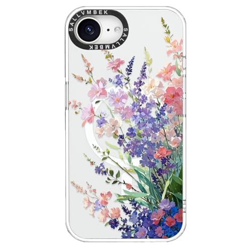 sallvmbek for iPhone 16e Case/iPhone 17e Case 6.1?Compatible with MagSafe,Cute Design Floral Flowers Print Pattern,Magnetic Shockproof Protective Clear TPU Bumper Mag Safe Cases Cover for Women Girly