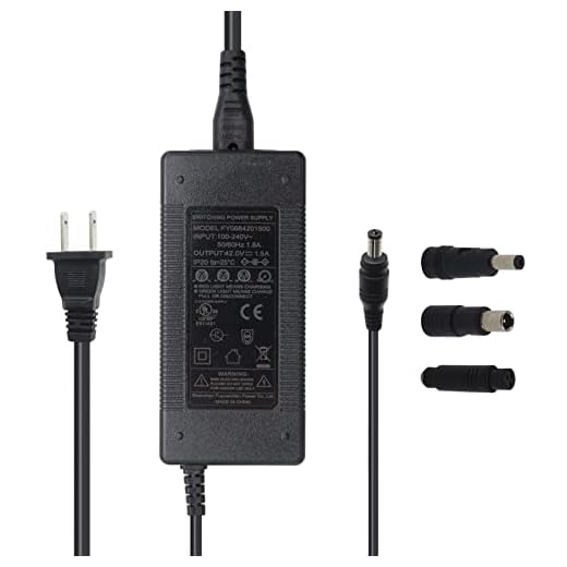 xiixtoo 42V 1.5A Charger for 36V 10S Lithium Battery Packs Smart Universal Power Supply for 36 Volt Li-ion 5.5mm*2.1mm Connector with 5.5mm*2.5mm/ 8mm RCA & 8mm 3-Prong Female Inline Tips