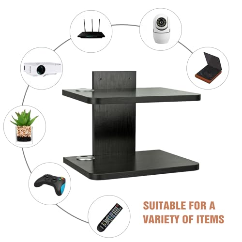 BiJun Floating Shelf for Under TV, Floating TV Stand Cable Box Shelf Projector Speaker Shelf Wall Mount Entertainment Stand Router DVD Shelf for PS4/Cable Box/DVD Players/Game Console (2 Shelf) - Thumbnail 5