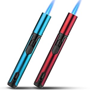 Bbsisgo 2 Stück Jetflamme Feuerzeug, 6,0-Zoll Gas Nachfüllbar Sturmfeuerzeug, Winddicht Langes Stabfeuerzeug für Kerzen, Grill, Küche, Kamin, Camping, (Verkauft ohne Butangas). Blau und Rot